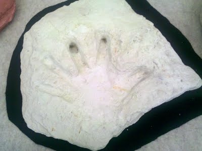Cast of what appears to be a human handprint.